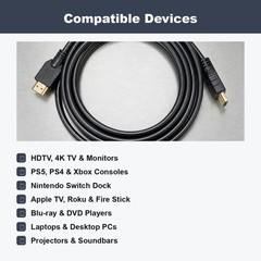 6FT HDMI Cable 4K High Speed for HDTV PS5 PS4 Xbox Series X Monitor Laptop Roku