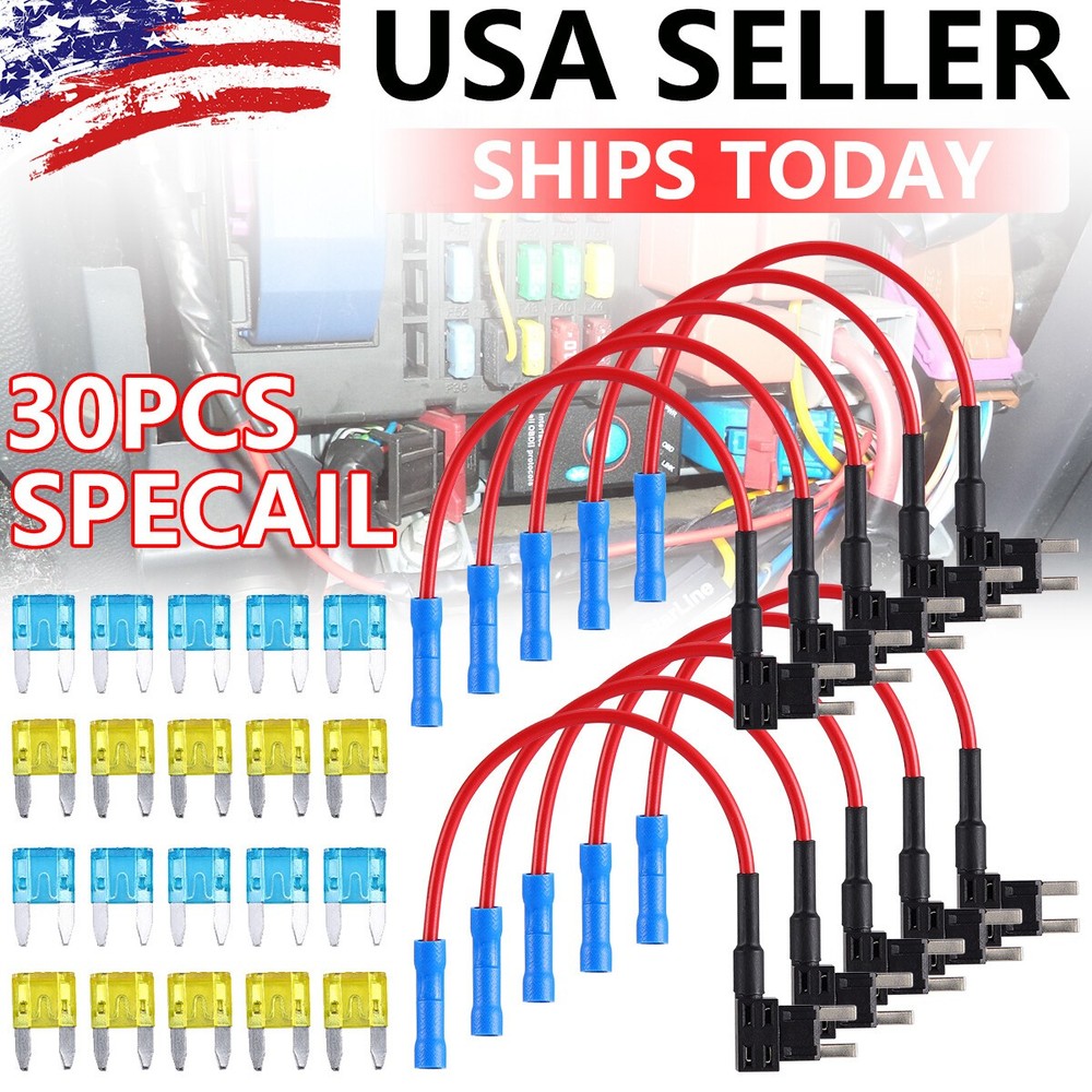 30PCS Car Add-a-circuit Fuse TAP Adapter Set Mini ATM APM 15 20 AMP US