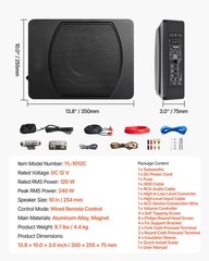 VEVOR 120W 10″ Under Seat Silm Subwoofer Car/Truck Powered Amplified System