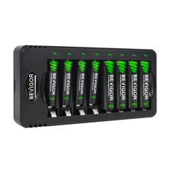 BEVIGOR Rechargeable AA and AAA Batteries with 8 8Bay Charger+AA4+AAA4, Black
