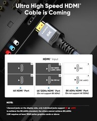 8K HDMI Cable 48Gbps 6.6FT Ultra High Speed Cable Braided Cord-4K@120Hz 8K@60Hz