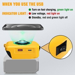For Dewalt 20V Batteries Wireless Charger Adapter W/2-Port USB Type-C Port