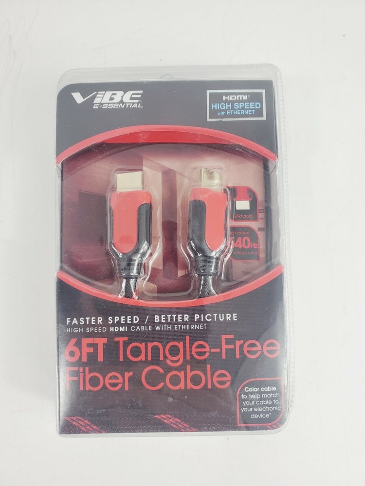 Vibe HDMI 6′ Tangle-Free Fiber Cable With Ethernet High Speed New