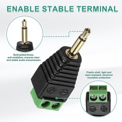 5Pcs 3.5mm TS Mono Male to 2 Pin Screw Terminal, Solderless AUX Balun Adapter