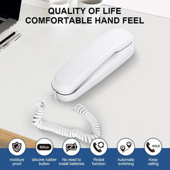 White OF-990 Slimline Telephone Wall-Mountable Basic Corded Telephone No AC Powe