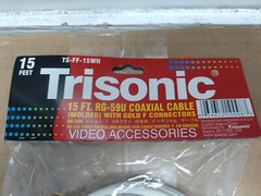 Trisonic 15 Ft. White Molded RG-59U Coaxial Cable with Gold Plated F Connectors