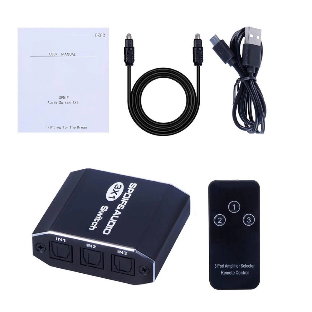 3 in 1out Aluminum Spdif Toslink Optical Digital Audio Splitter Switch Hub b