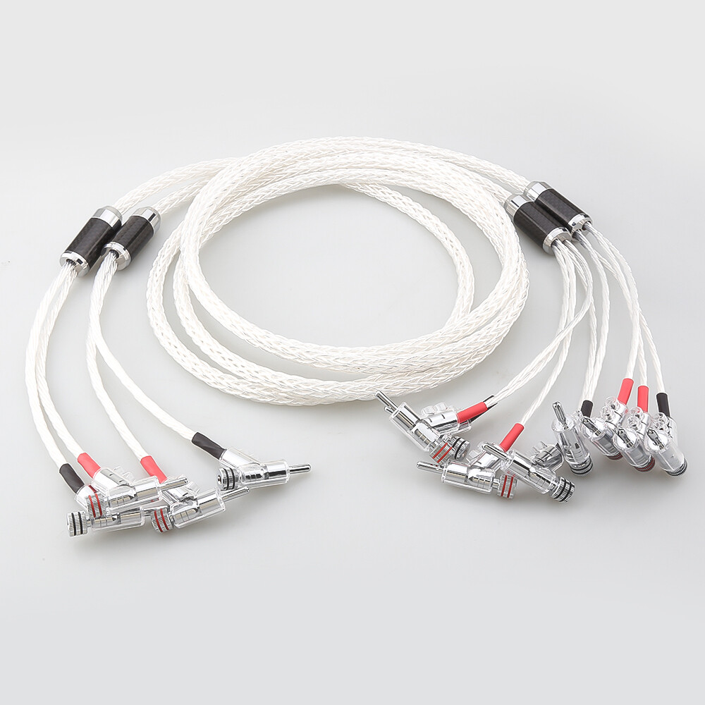 OCC Silver Plated Cord with Angle Banana Plugs HiFi Audio Bi-wire Speaker Cable