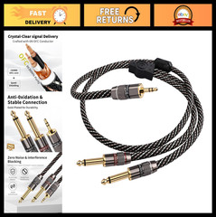 3.5mm TRS to Dual 6.35mm TS Y Splitter Cable, 1/8 to 1/4 Stereo Audio Cord, 6.56