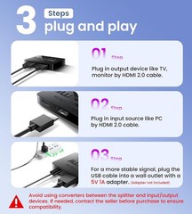 HDMI Splitter 1 in 2 Out [w/ 4 Ft Hdmi Cable]Not for Extended Display-Mirror …