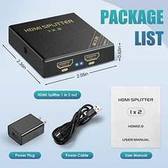 HDMI Splitter 1 in 2 Out 60Hz – HDCP Bypass 2.3, HDR, Dolby/DTS 5.1/7.1 – Compat