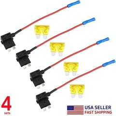 4 Sets Add-A-Circuit Fuse Holder Tap Adapter & 20A Standard ATO ATC Blade Fuses