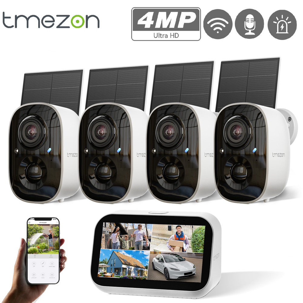 5G Security 4-Cam Kit Solar Security Cameras Wireless Outdoor 360° with Monitor