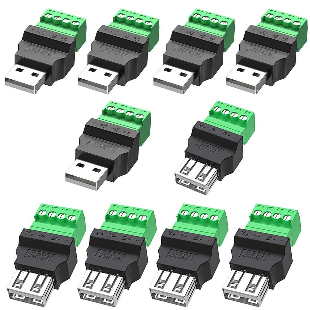 10 PCS USB 2.0 Type A Male/Female To 4 Pin Screw Terminal Connector 300V 8A