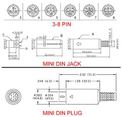 10pcs Mini DIN Plug Jack Connector with Black ABS Plastic Handle 3pin to 8pin