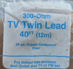 300 Ohm Twinlead for TV Antenna,etc – 40ft – 24AWG Copper