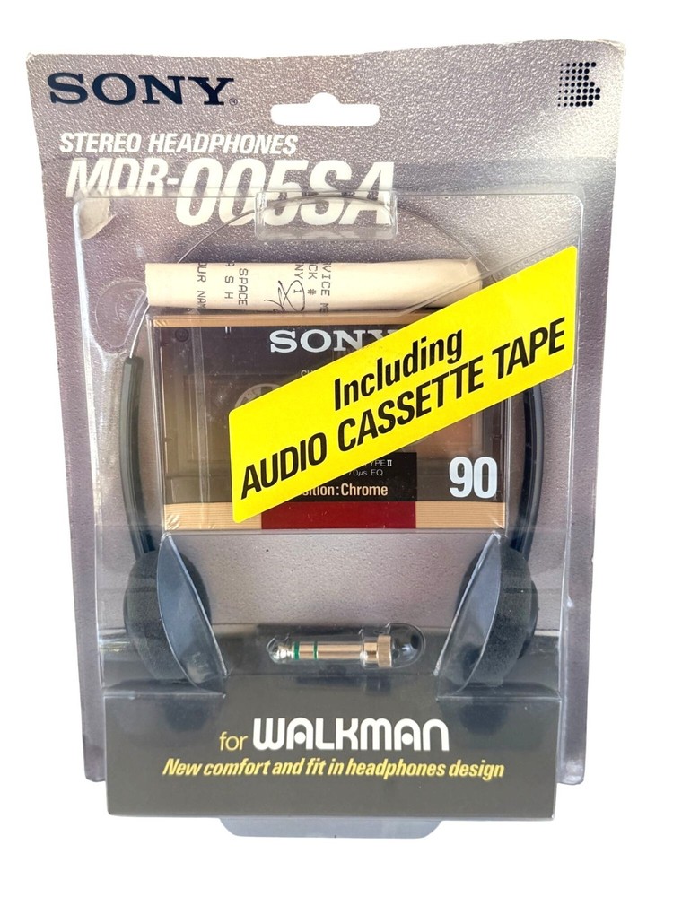 Vintage Sony MDR-005SA Walkman Stereo Headphones NOS Sealed w/ Cassette