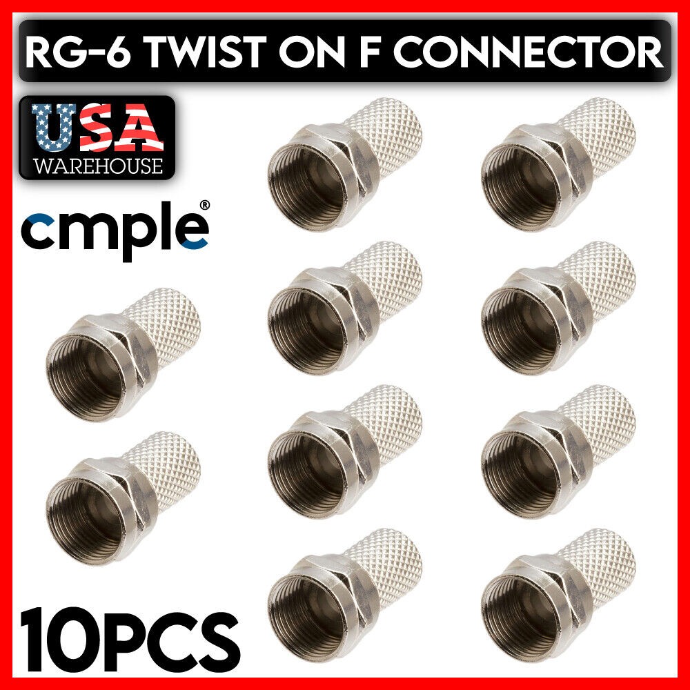 F-Type Twist On Connector Male F Plug RG-6 Coax Coaxial Cable TV Antena 10 PCS