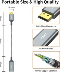 4K DisplayPort to HDMI Adapter Cable DP to HDMI Male-to-Female Gold-Plated HDR