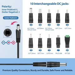 15V 1A 4ft Adapter,AC to DC 1000mA 15W 5.5mm*2.1mm Charger,Center+ with 10 tip