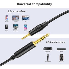 3.5mm 1/8 Male to 6.35mm 1/4″Male TRS Stereo Audio Cable for Speaker Guitar Cord