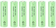 6 Pack 3.7V 2600mAh Flat-Top Rechargeable Batteries for Flashlight