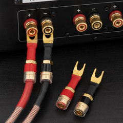 4-Pack Gold Plated Speaker Wire Adapters – Spade to Banana Plug Connectors for S