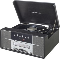 CR7016A-BK Rhapsody 7-in-1 Bluetooth 3-Speed Vinyl Record Player Turntable, C…