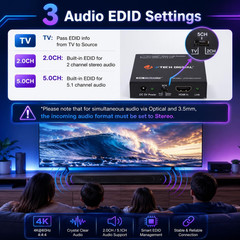 4K 60Hz HDMI Audio Extractor Converter SPDIF + 3.5MM Output Supports HDMI 2.0