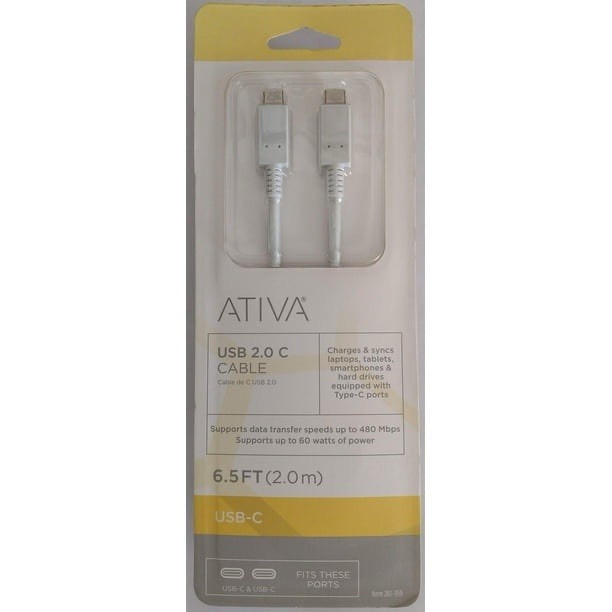 ATIVA USB-C to USB-B Printer Cable 6.5 ft USB 2.0 New 725-