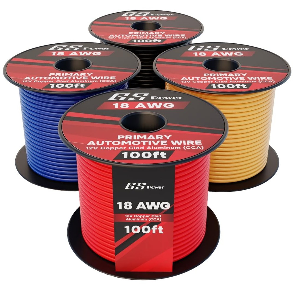 400ft CCA 18 Gauge Wire Red, Black, Blue, Yellow 18 AWG-100 ft-4 Pack