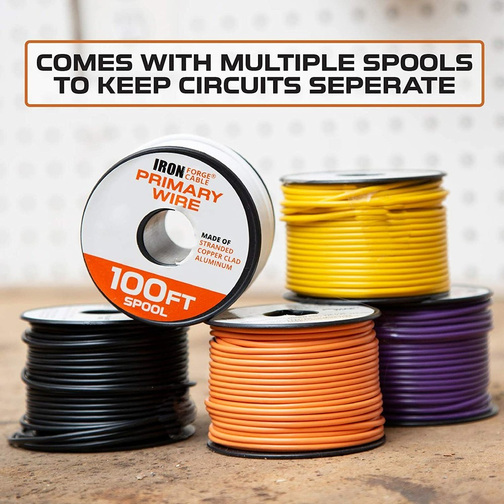 12 Gauge Primary Wire – 4 Roll Assortment Pack – 100 Ft of Copper Clad Aluminum