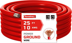 10 Gauge Wire, 25 Feet Red Power Ground Cable, Primary Automotive Wires, Copper