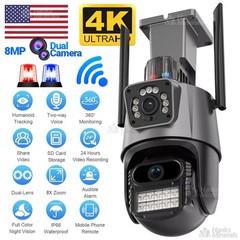 Dual Lens 4K WiFi Security Camera 8X Zoom Outdoor Home Night Vision CCTV PTZ