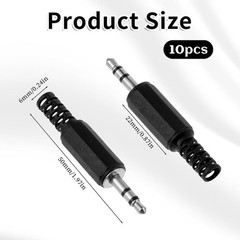 10PCS 3.5mm TRS Stereo Male Replacement Plugs, 1/8″ Earphone Jack Adapters for D