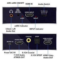 1×1 HDMI EARC Extractor 4K 1 In 1 Out 120Hz HDMI Splitter Audio Converter