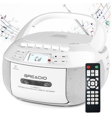 Greadio Boombox CD-X2A Player Cassette, Cd Bluetooth AM/FM Radio USB