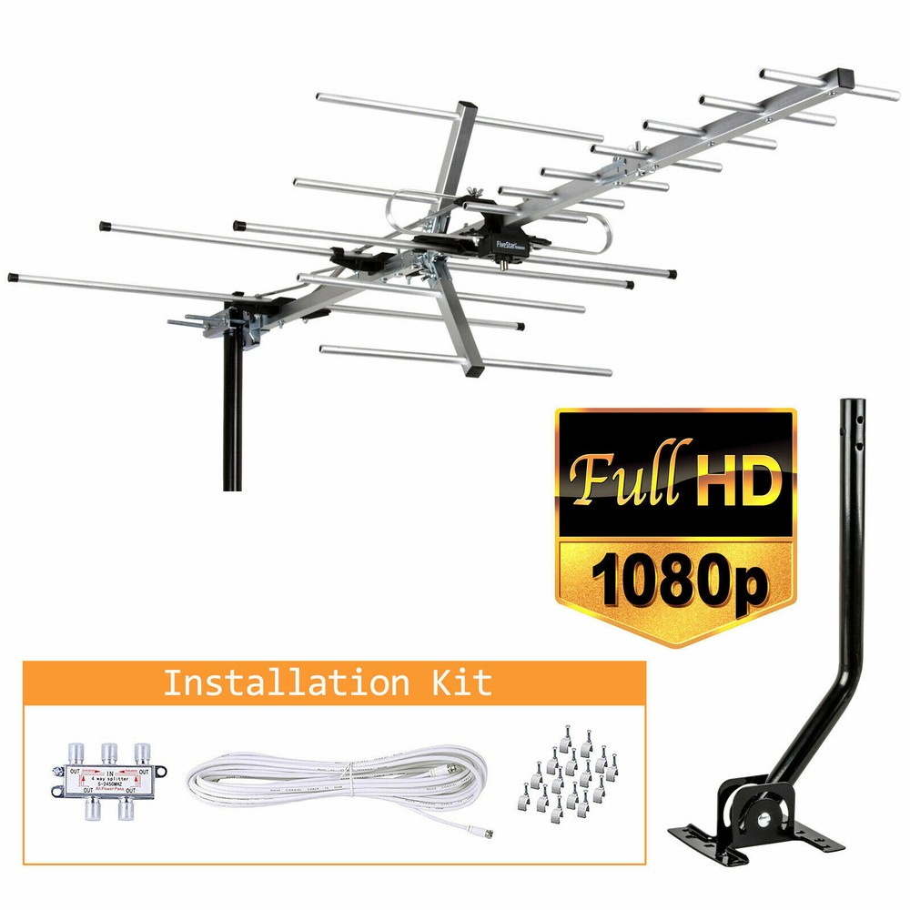 200 Miles Outdoor Amplified HDTV TV Antenna HD VHF/UHF Mounting Pole 40ft Cable