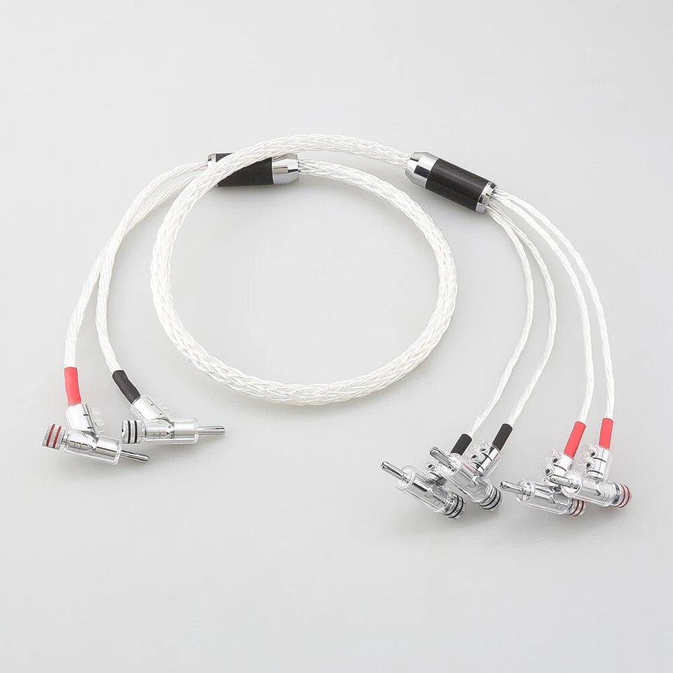 Pair Silver Plated HiFi Audio Bi-wire Speaker Cable Banana Plug Loudspeaker Cord