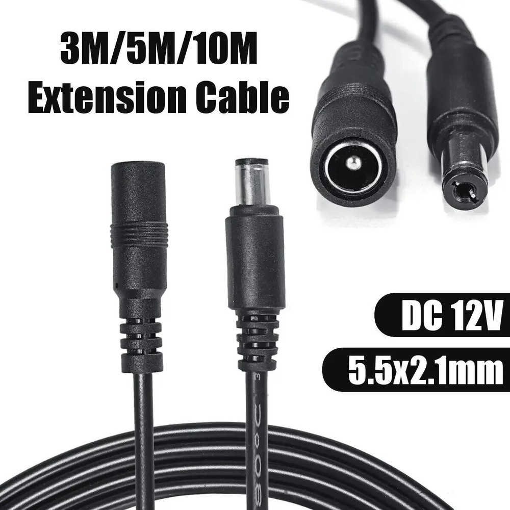 3/5/10m DC 12V Power Extension Cable Cord 5.5×2.1mm Plug Wire for CCTV Camera