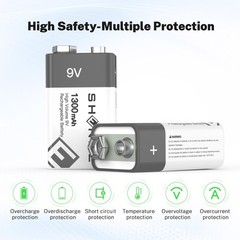 4 Pack 9V Block Rechargeable Batteries 6F 22 9 Volt 13500mWh for smoke detectors