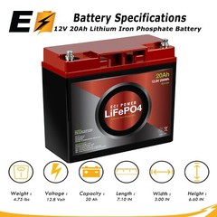 12V 20Ah LiFePO4 Lithium Iron Phosphate Deep Cycle Rechargeable Battery