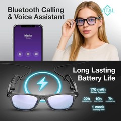 Vital Smart Glasses for Men AI Translation – Open-Ear Bluetooth 5.3 Audio, 130-L