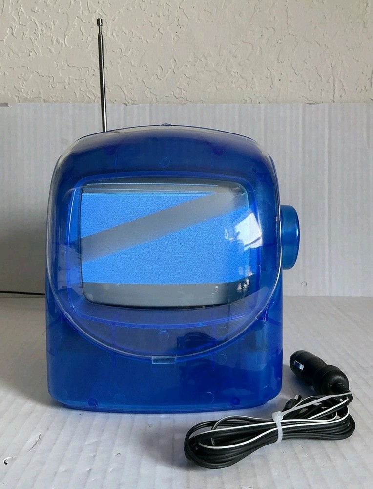 Vintage Mini TV 5″ Black White AM/FM Radio Portable Blue Video Gaming TESTED