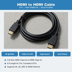 HDMI to HDMI 6FT 4K Ultra HD Cable for TV Monitor PS5 PS4 Xbox Laptop Streaming