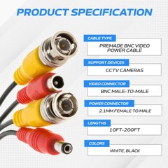 Security Camera Cable BNC Extension Power Cord CCTV Surveillance DVR Wire – lot