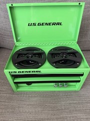 Mini Toolbox Bluetooth Speaker. Runs off rechargeable 12v battery pack