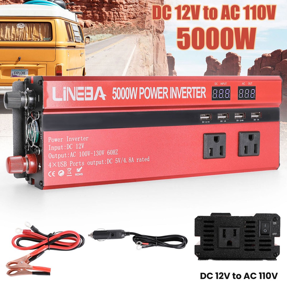 5000W 3000W Power Inverter, Car RV Camping DC 12V/24V to AC 110V USB Converter