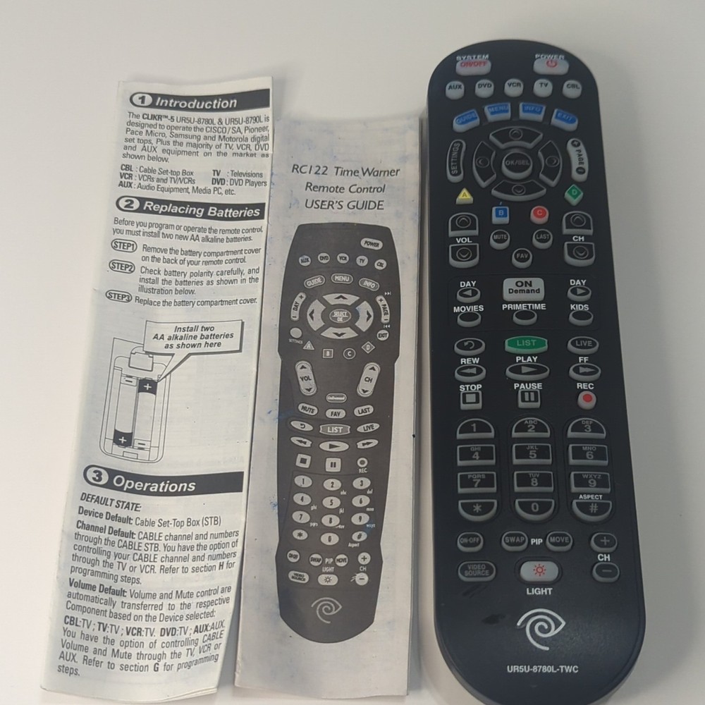 Time Warner RC122 Remote Control URSU-8780L-TWC Black Wireless More Than 10 m