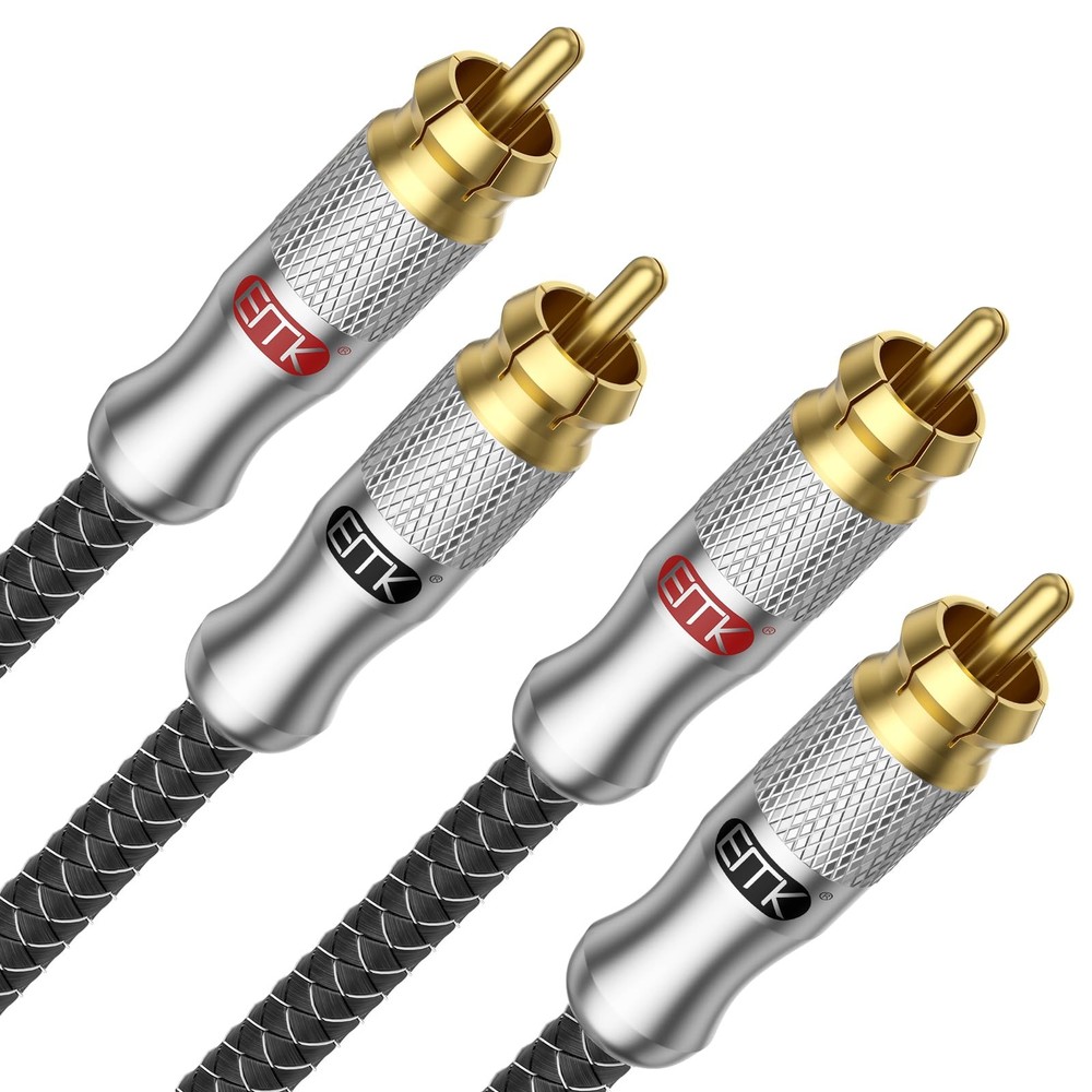 RCA Cable 1.5Ft/0.5M – Shielded Braided 2 Male to – 24k Gold-Plated Connectors
